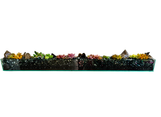 Long Glass Planter with natural Stones