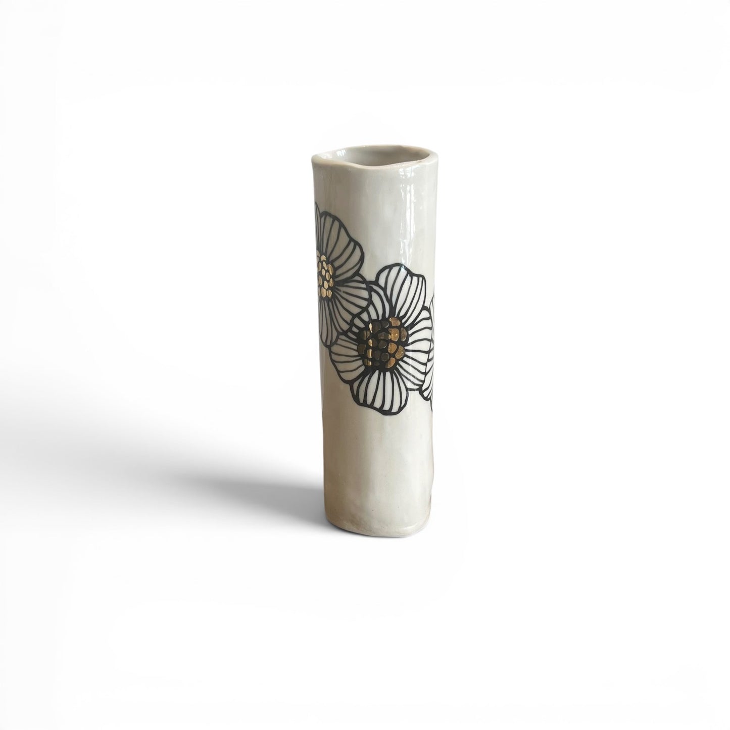 9-10" Floral Cylinder Vase - 22K Gold Accents