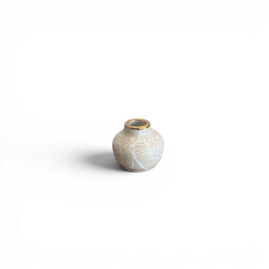Mini Bud Vase - Floral, French Linen - 22K Gold Accents