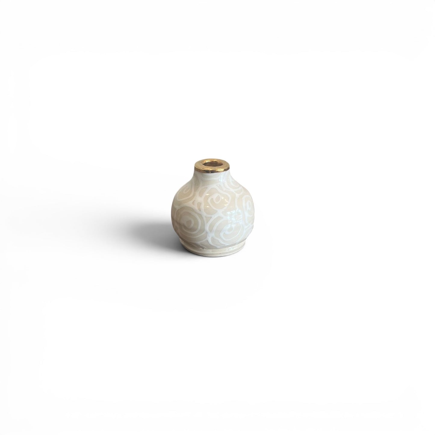Mini Bud Vase - Floral, French Linen - 22K Gold Accents