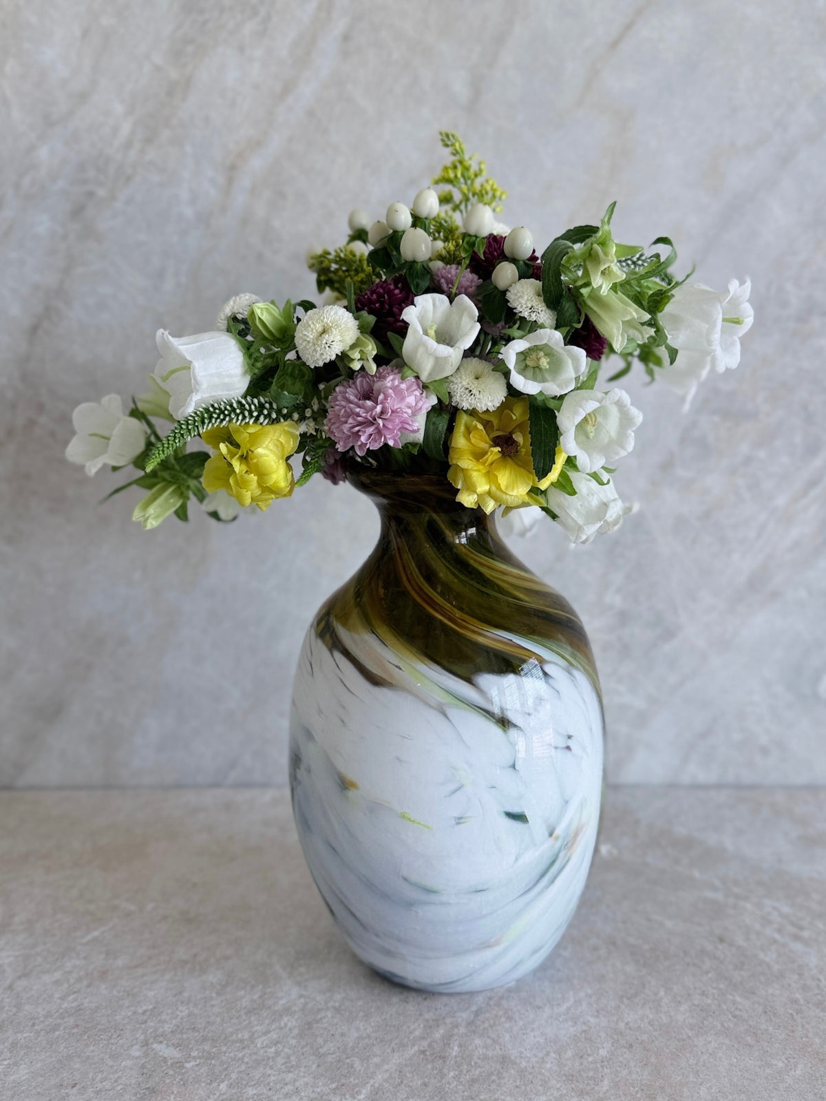 Yellow Vase with White Swirl