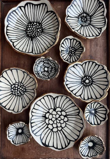 4" Flower-Shaped Dish - 22K Gold Accents