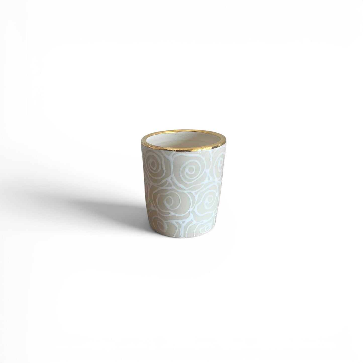 3.5 - 5" Floral Vase / Tumbler - Floral, French Linen - 22K Gold Accents