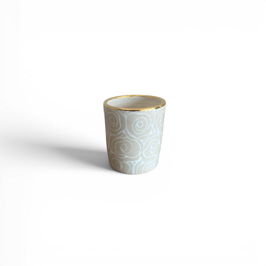 3.5 - 5" Floral Vase / Tumbler - Floral, French Linen - 22K Gold Accents