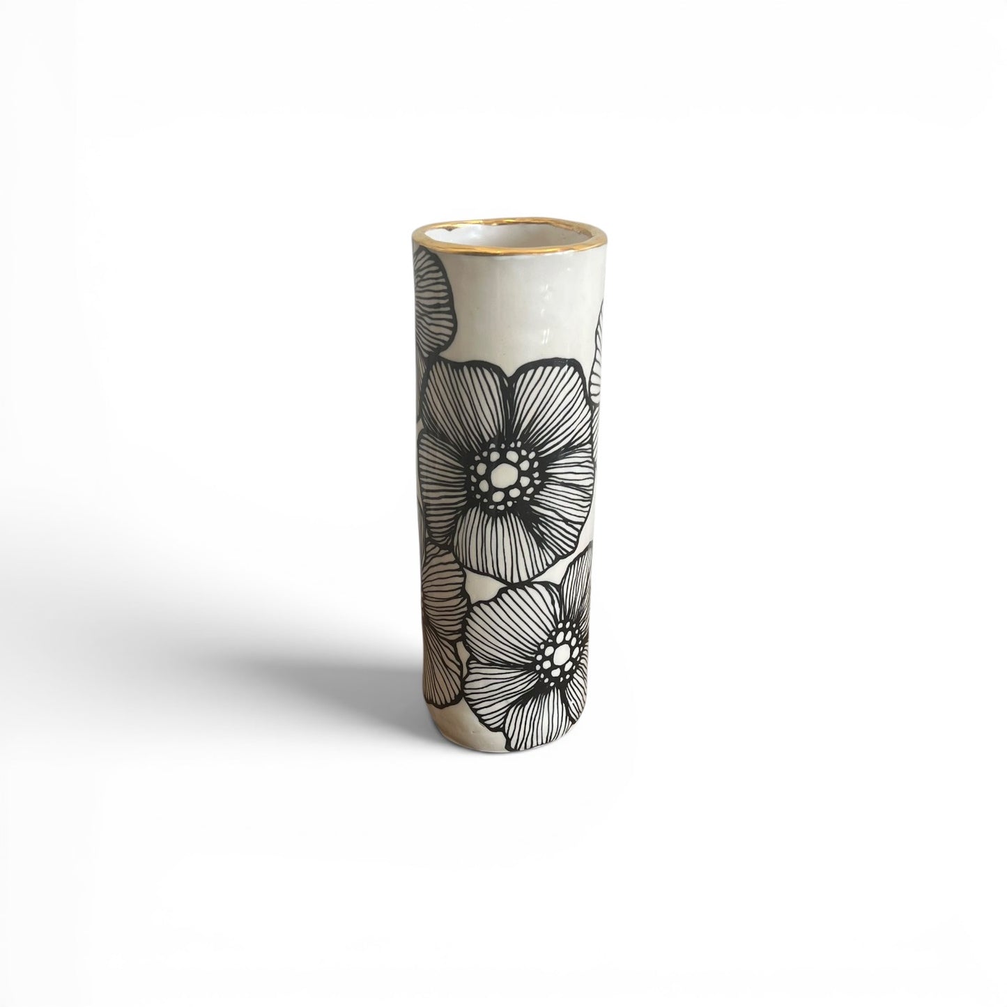 11" Floral Vase - 22K Gold Accents