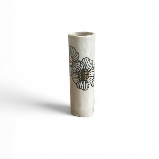 9-10" Floral Cylinder Vase - 22K Gold Accents