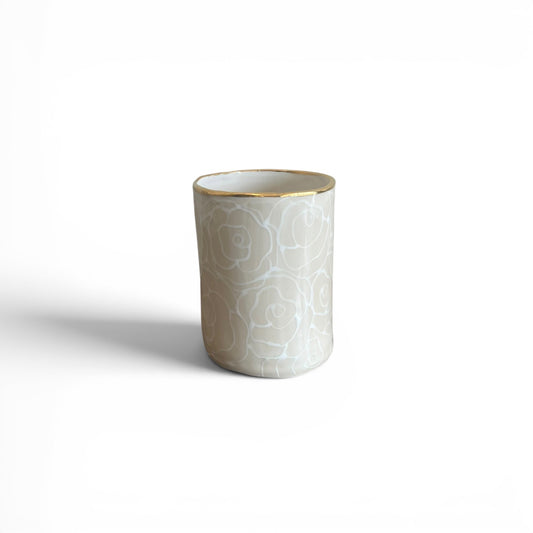 6 - 7" Short and Wide Vase - Floral, French Linen - 22K Gold Accents