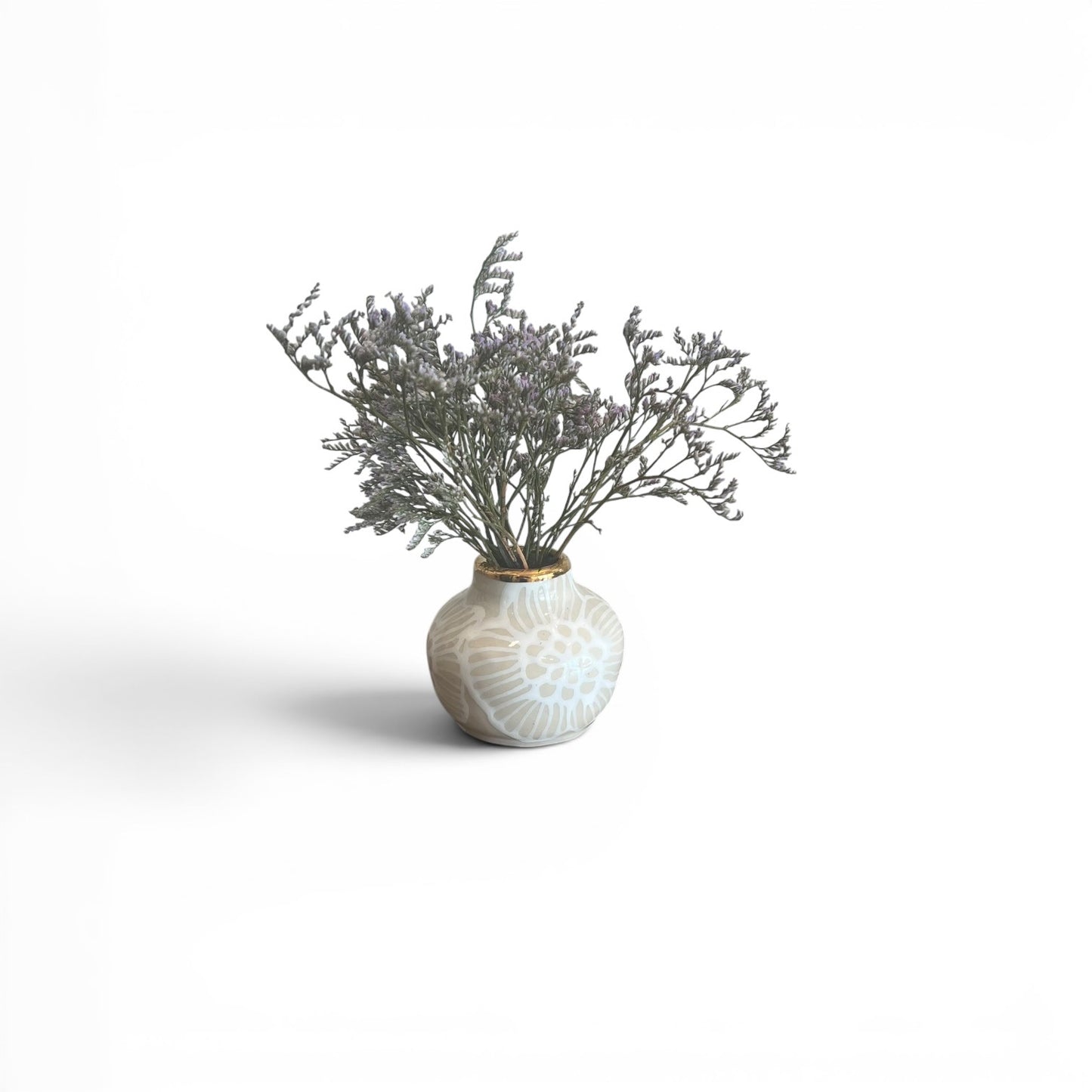 Mini Bud Vase - Floral, French Linen - 22K Gold Accents
