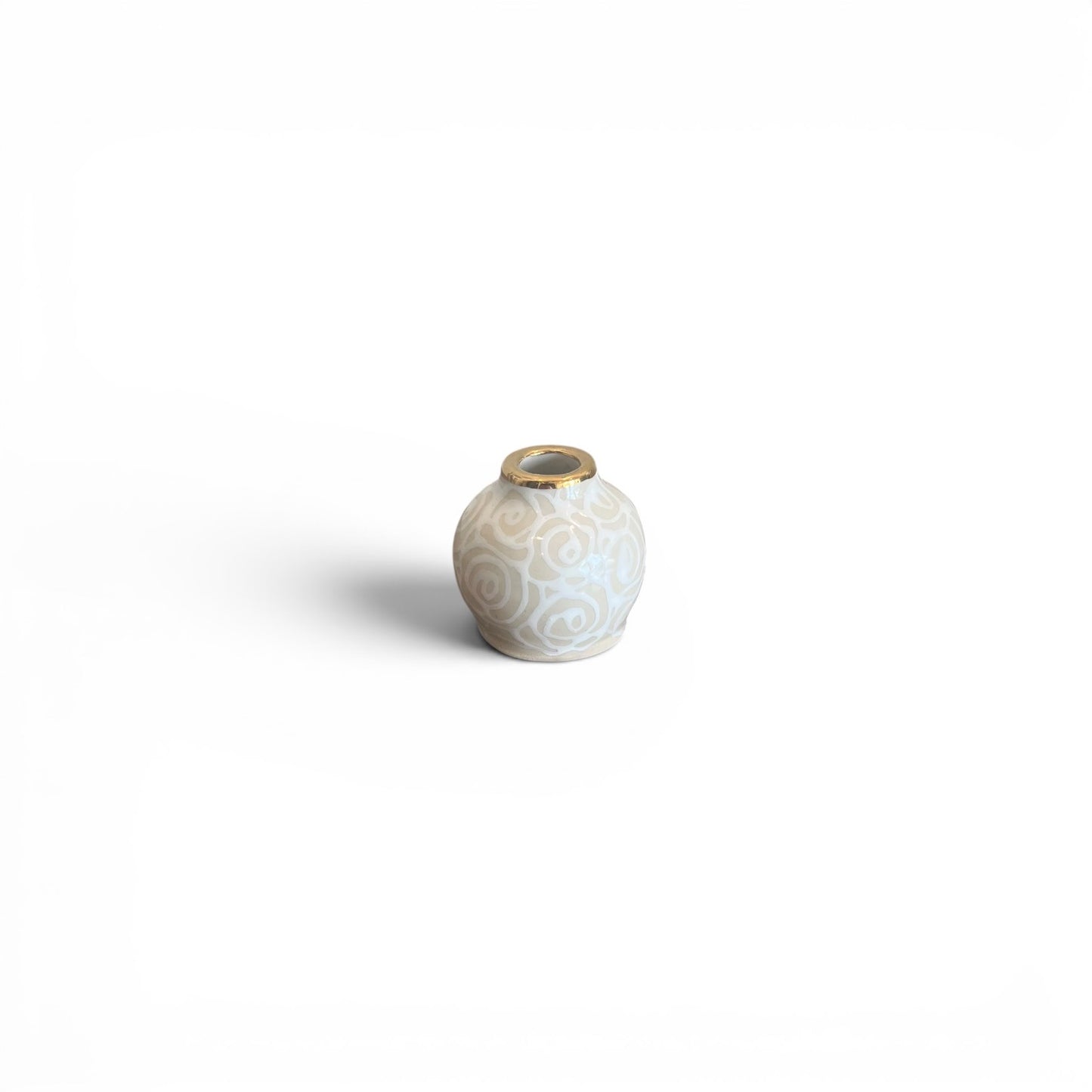 Mini Bud Vase - Floral, French Linen - 22K Gold Accents