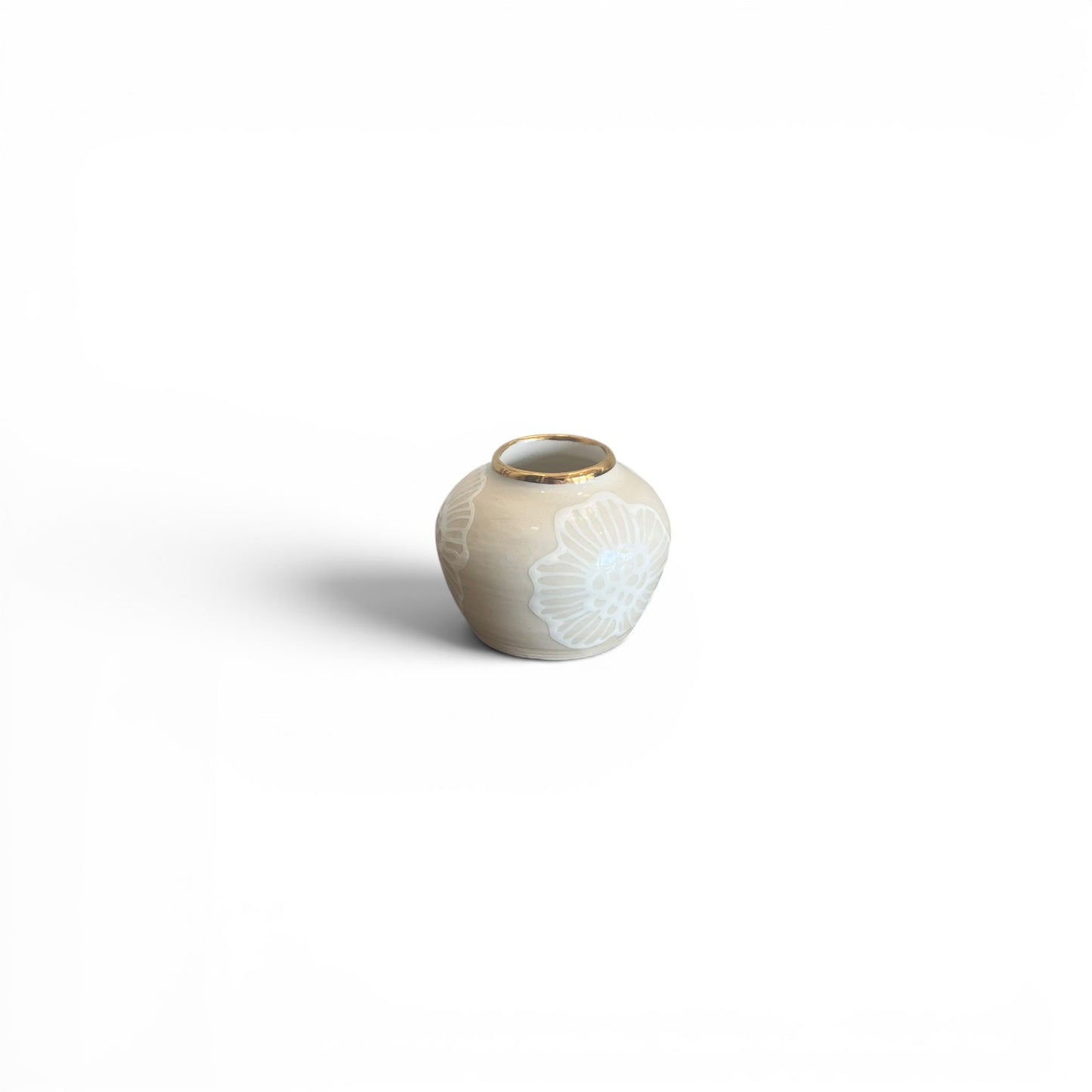 Mini Bud Vase - Floral, French Linen - 22K Gold Accents
