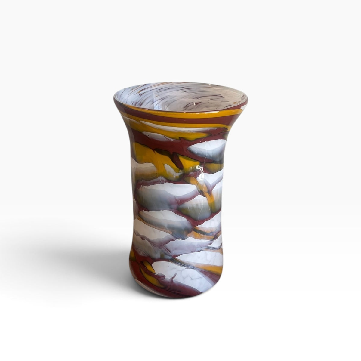 Large Burgundy, Yellow, and White Vase