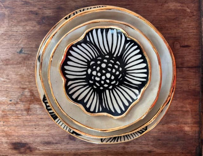 4" Flower-Shaped Dish - 22K Gold Accents