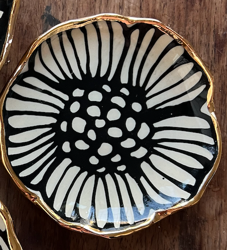 4" Flower-Shaped Dish - 22K Gold Accents