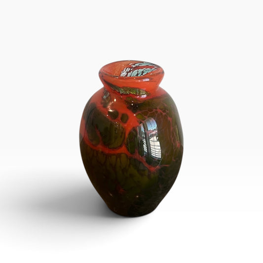 Rust Orange Vase with Green Organic Pattern